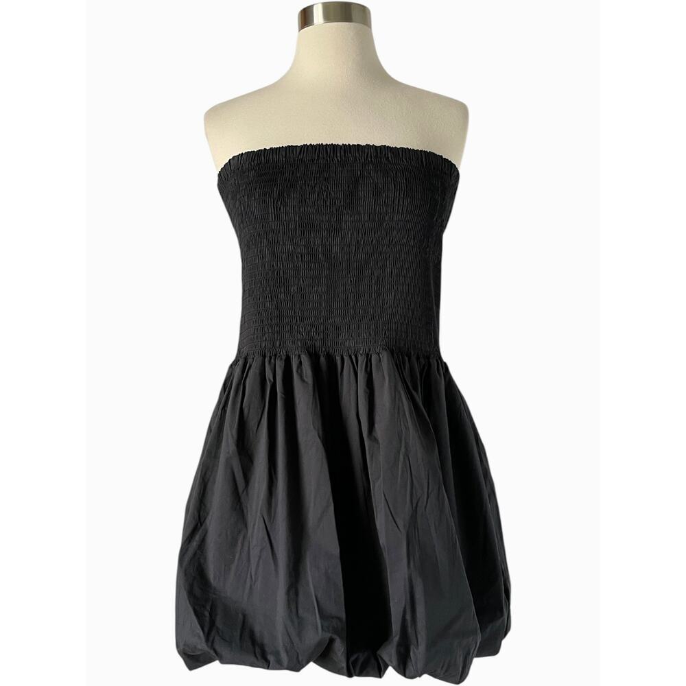 Simon Miller Via Mini Dress L Black Cotton Smocked Strapless Bubble Hem - Picture 9 of 9